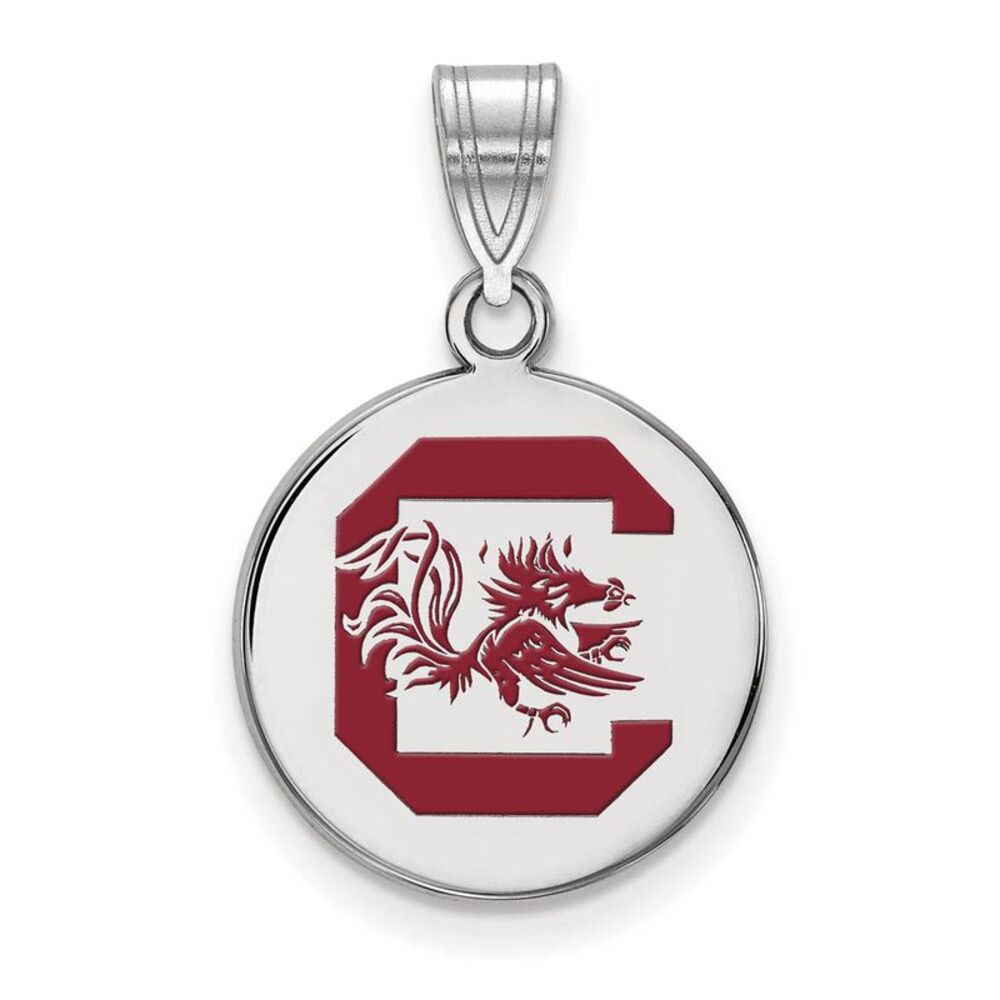Sterling Silver South Carolina Medium Red Enamel Disc Pendant